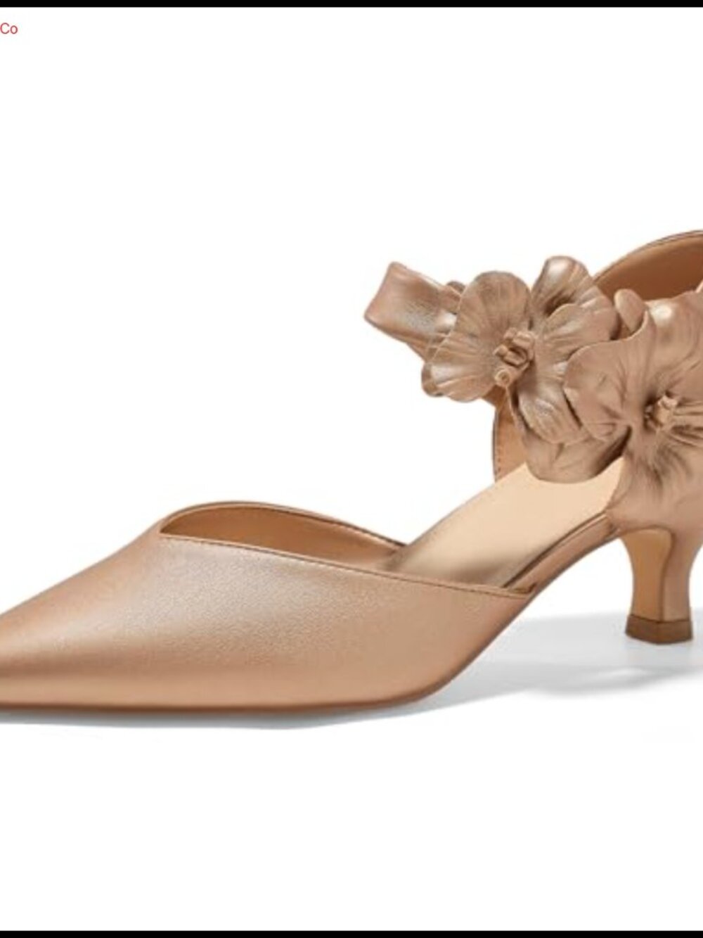 Kitten Heels Pointed Toe Flower Ankle Strap Slip On Pumps Wedding Shoes